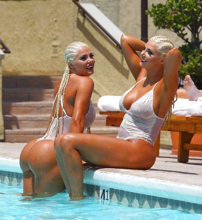 Kristina and Karissa Shannon by the pool