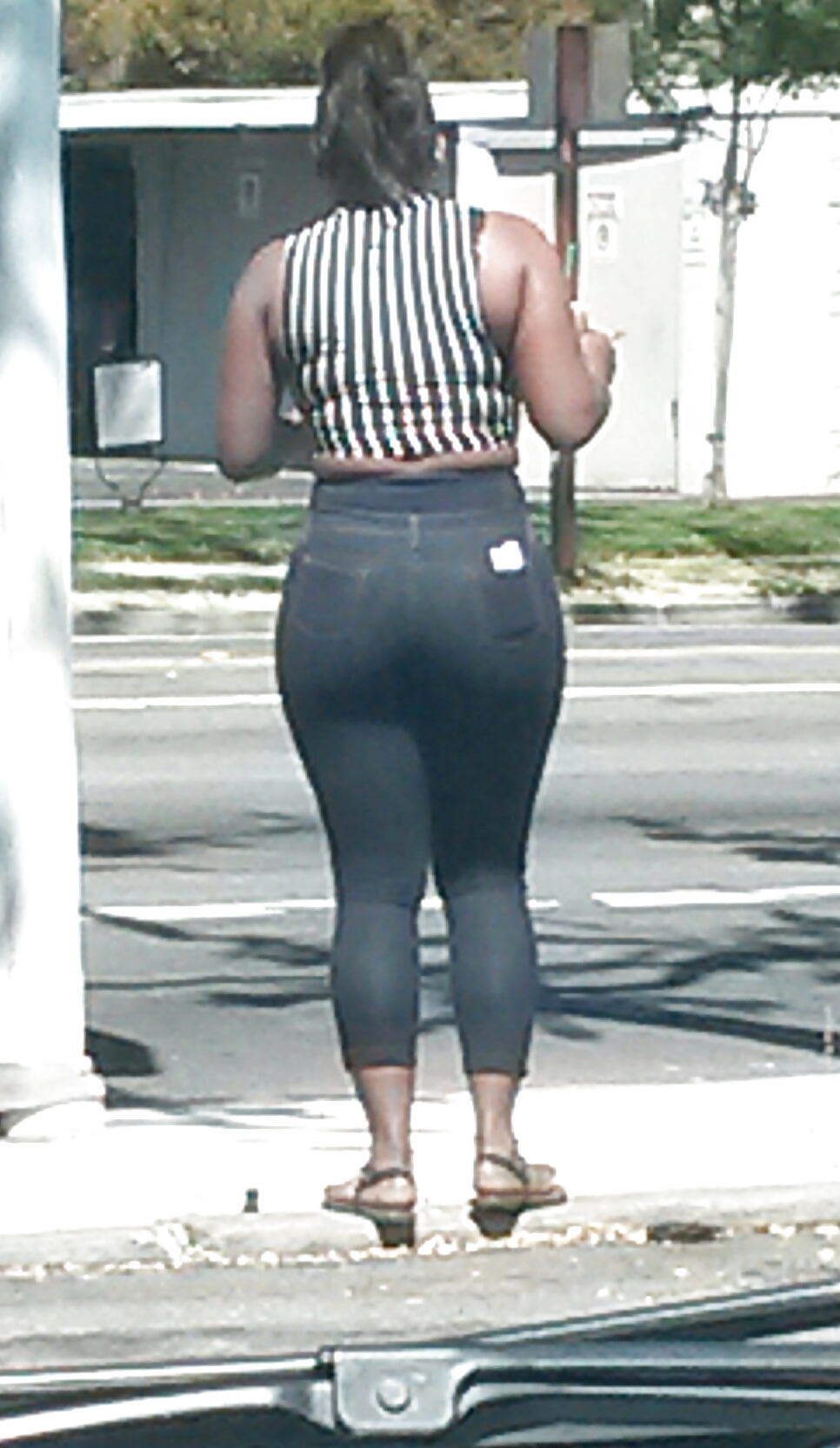 Curvy black chick with big hips and ass walking