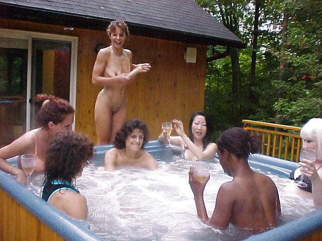 Lewd Lesbian Sizzling tub Orgy