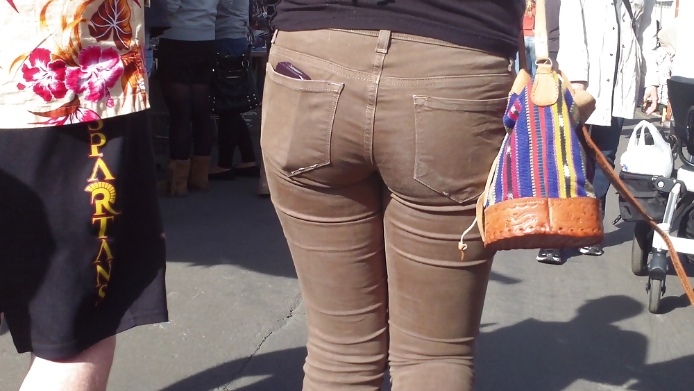 Sexy beautiful tight teen ass & butt in brown jeans #6788786