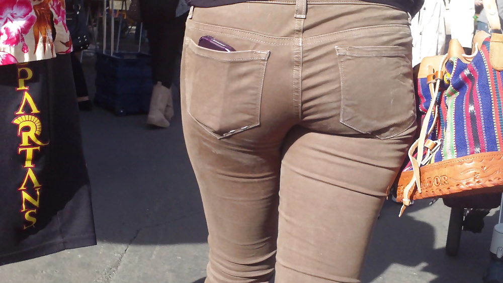 Sexy beautiful tight teen ass & butt in brown jeans #6788808