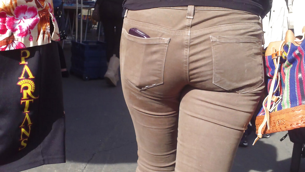 Sexy beautiful tight teen ass & butt in brown jeans #6788858