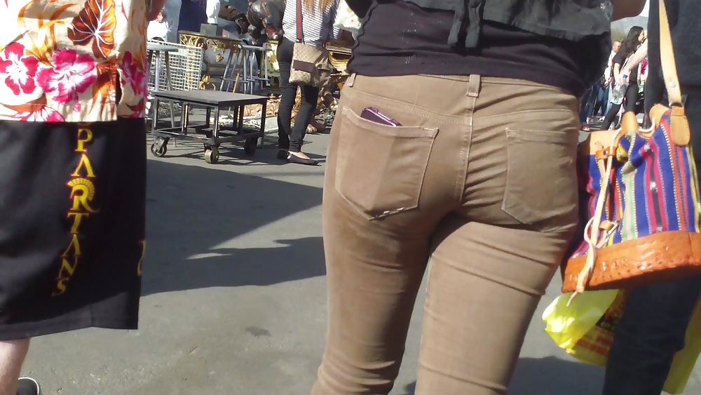 Sexy beautiful tight teen ass & butt in brown jeans #6788863