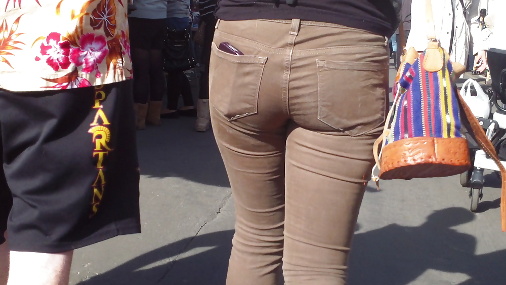 Sexy beautiful tight teen ass & butt in brown jeans #6788955