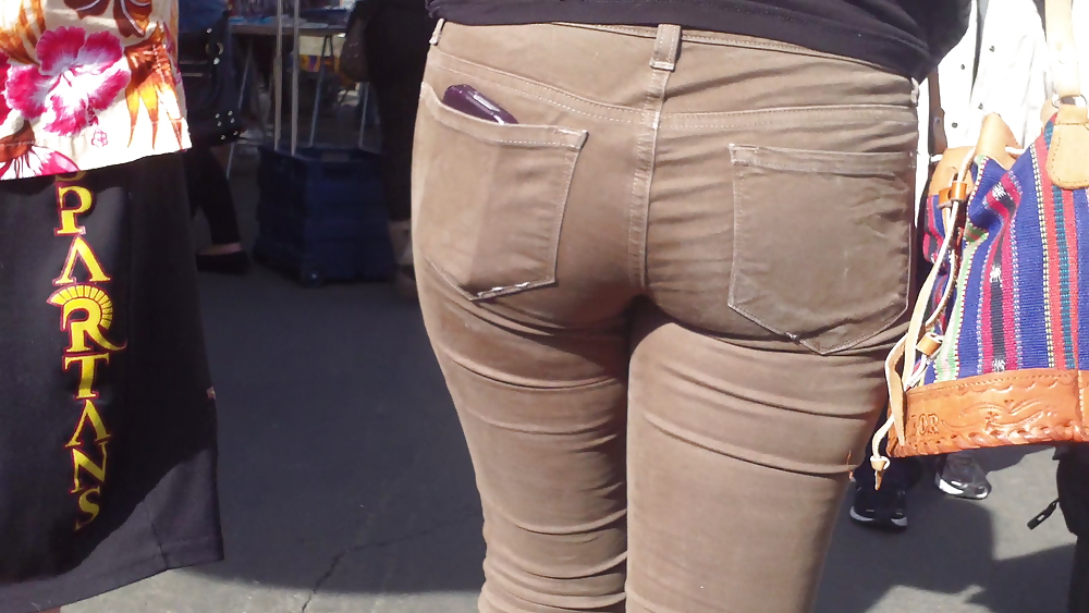 Sexy beautiful tight teen ass & butt in brown jeans #6788974