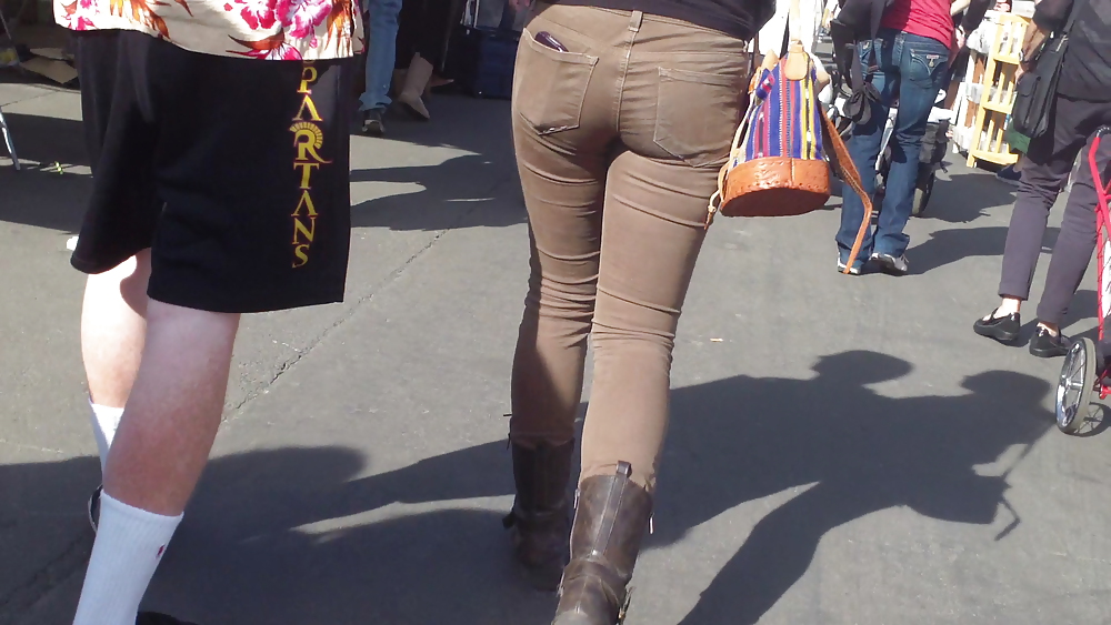 Sexy beautiful tight teen ass & butt in brown jeans #6788994