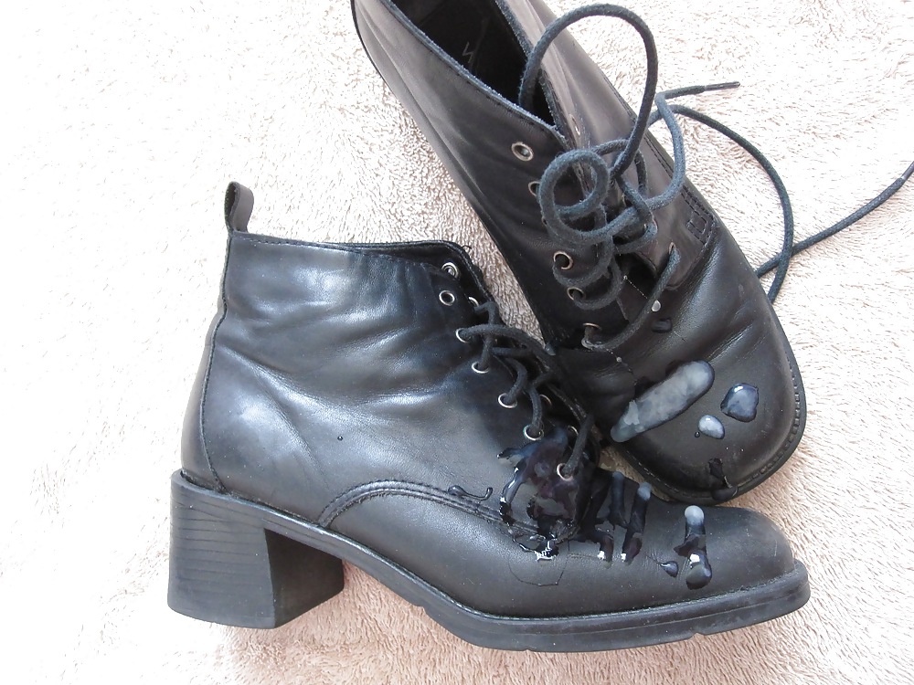 Black Leather Heeled Boots Cummed #15246047