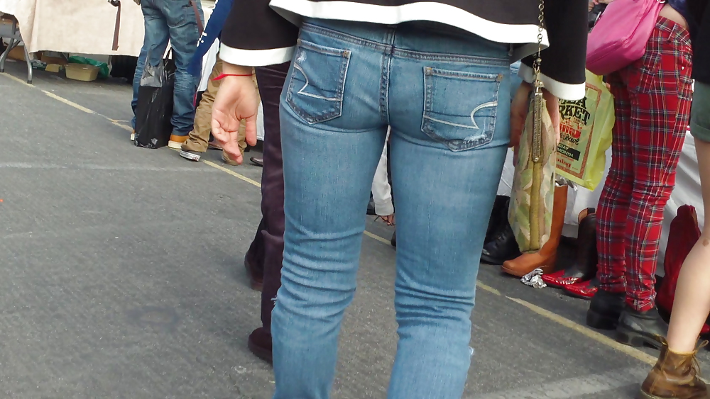 Very tight sexy teen ass & butt in blue jeans #7479268