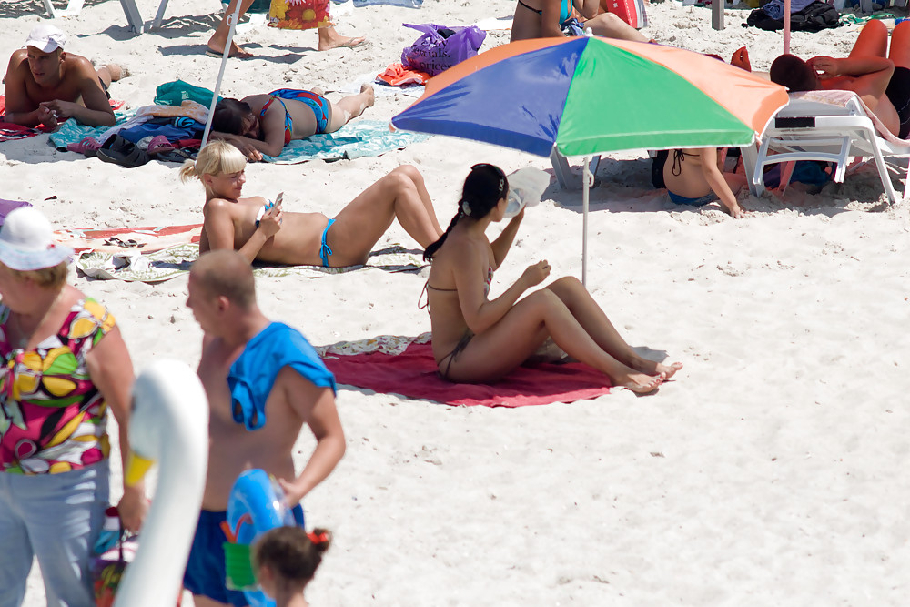 Thongs and toplessness on beach Ukraine)) #4648918