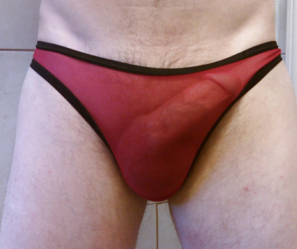 My cock wearing sister-in-law's see-thru sheer thong panties