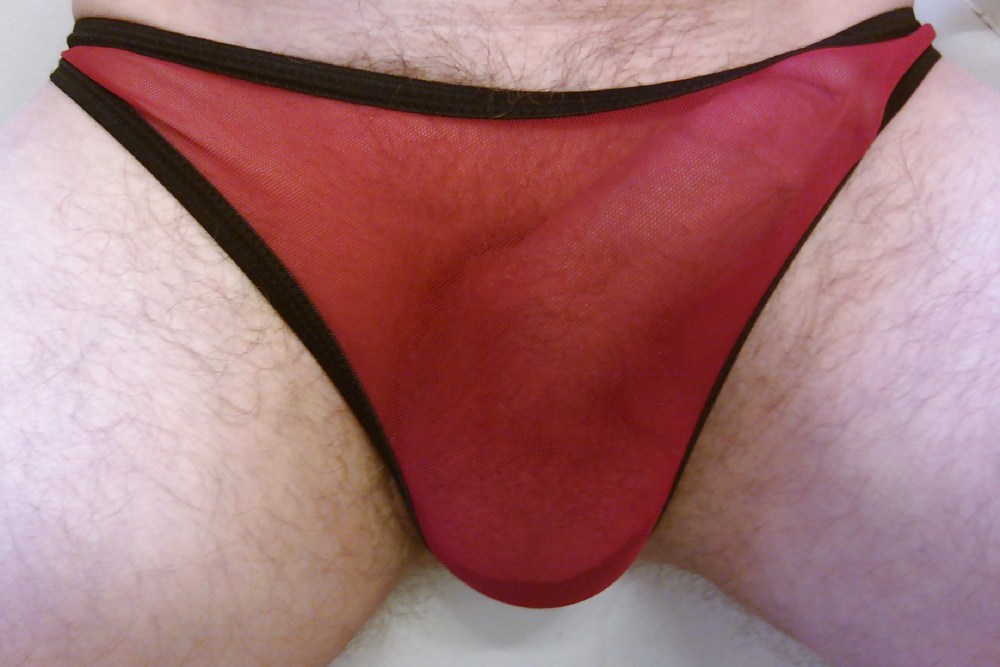 My cock wearing sister-in-law's see-thru sheer thong panties #2650893