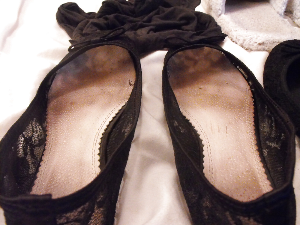 Em's very worn flats slippers and tights, Take a sniff!!! #7791794