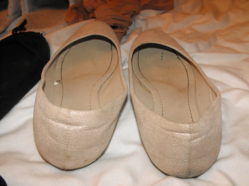 Em's very worn flats slippers and tights, Take a sniff!!! #7791814