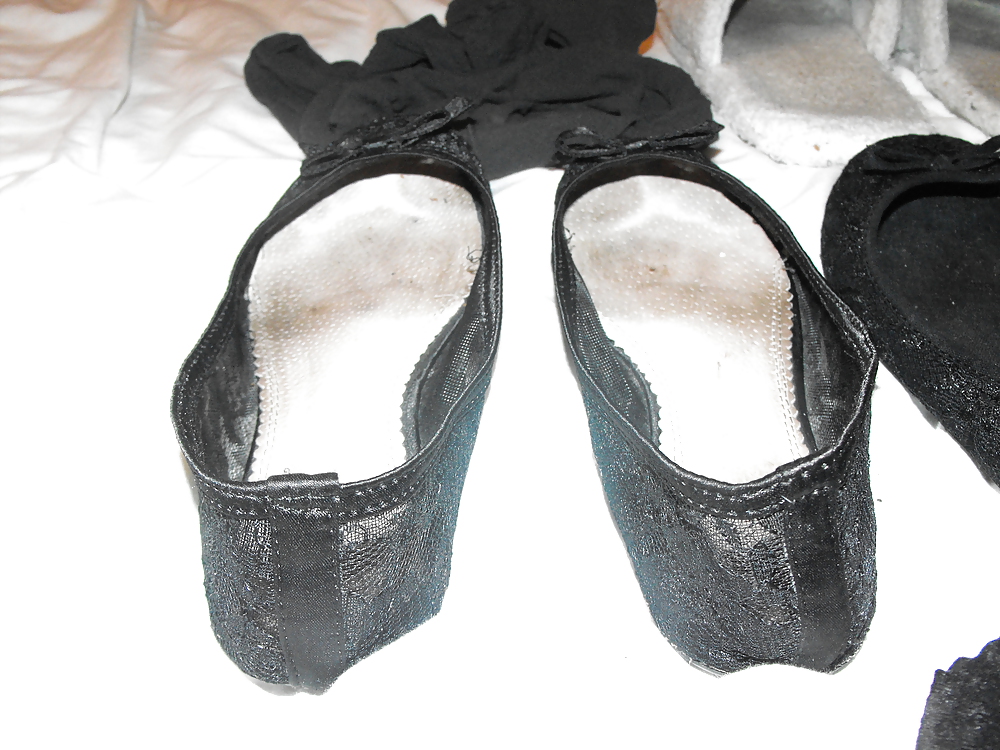 Em's very worn flats slippers and tights, Take a sniff!!! #7791833