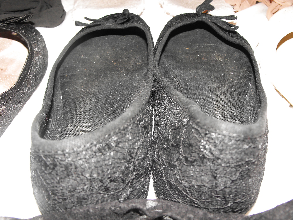 Em's very worn flats slippers and tights, Take a sniff!!! #7791844