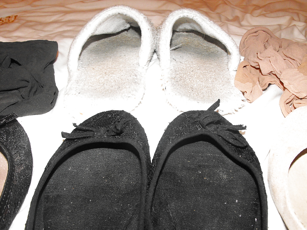Em's very worn flats slippers and tights, Take a sniff!!! #7791856