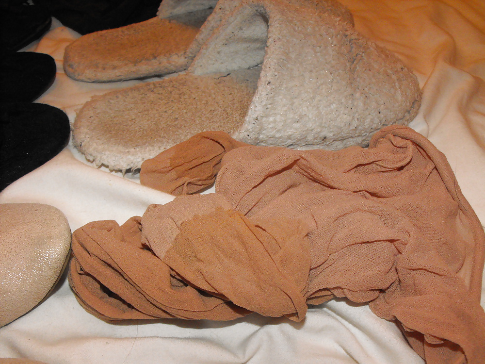 Em's very worn flats slippers and tights, Take a sniff!!! #7791869