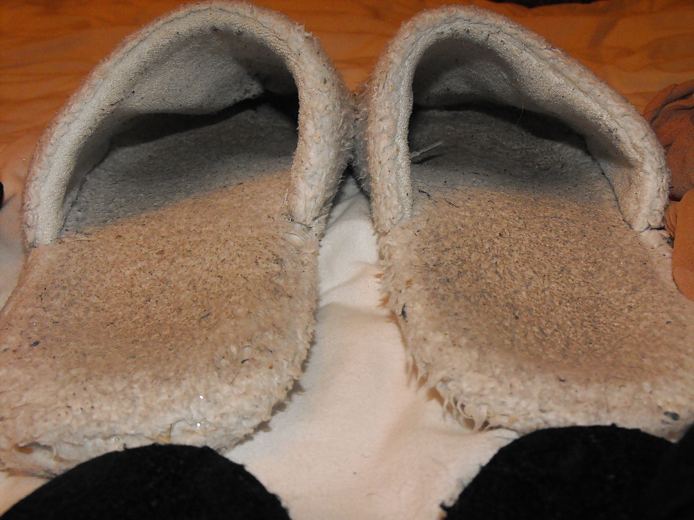 Em's very worn flats slippers and tights, Take a sniff!!! #7791891