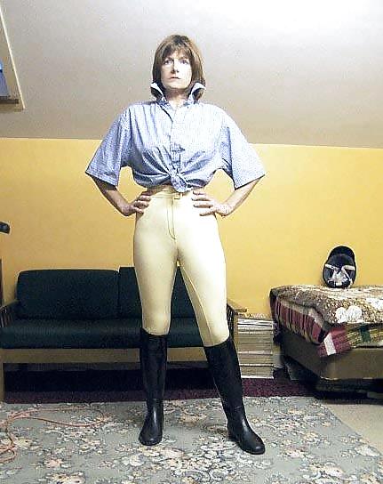 Woman in riding gear Collar up fetish #13452386