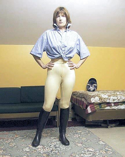 Woman in riding gear Collar up fetish #13452395