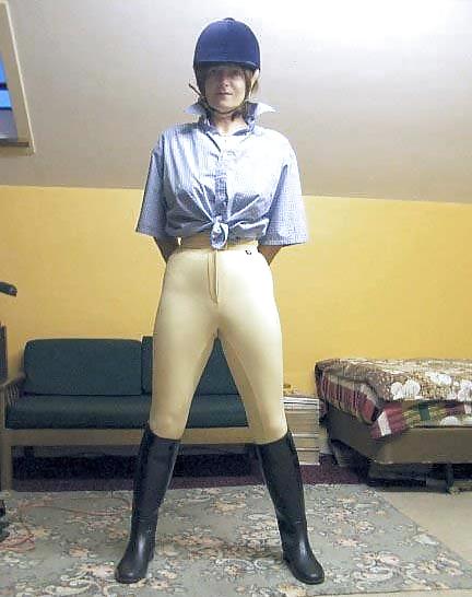 Woman in riding gear Collar up fetish #13452406
