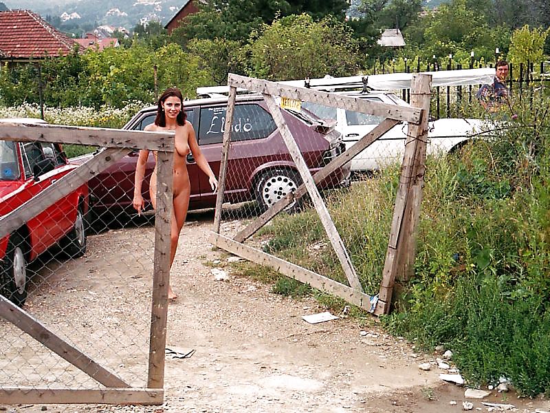 Naked brunette visiting a building site #15020072