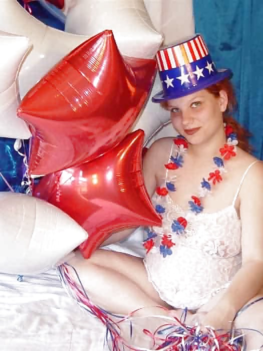 Pregnant redhead in white red and blue #12723248