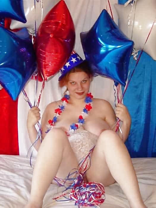 Pregnant redhead in white red and blue #12723259