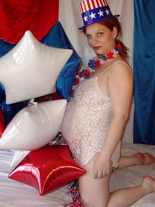 Pregnant redhead in white red and blue #12723310