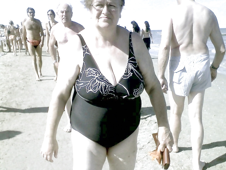 Busty granny on the beach! Mixed! #22261395