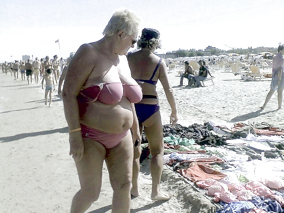 Busty granny on the beach! Mixed! #22261399