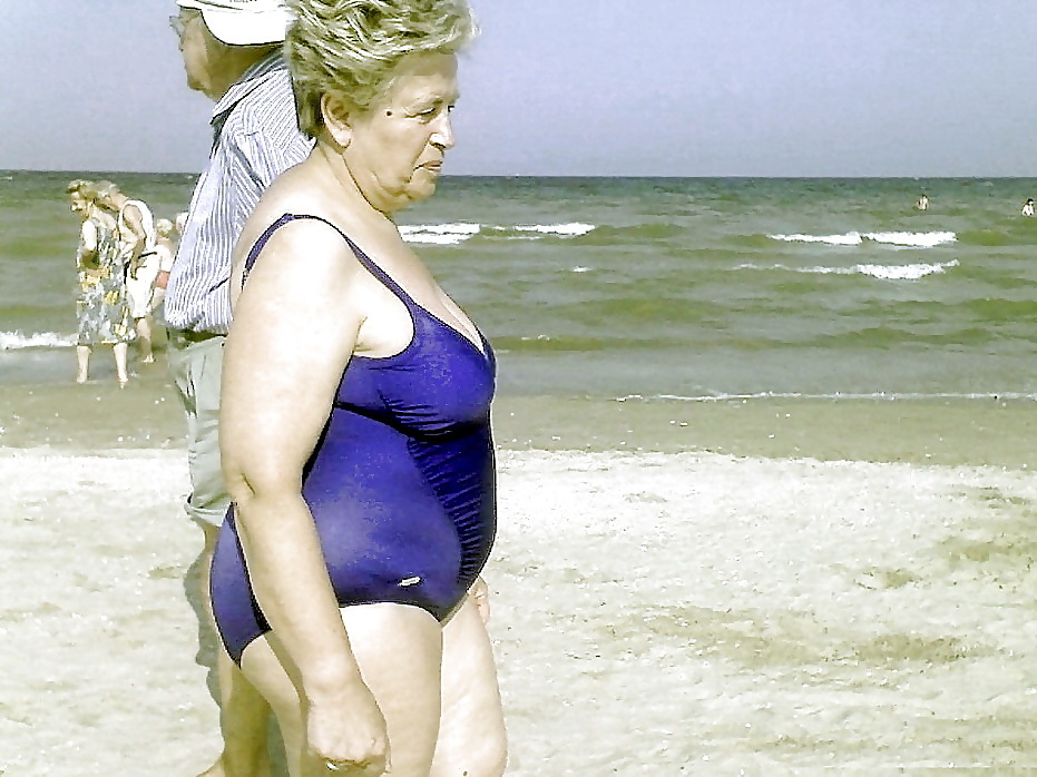 Busty granny on the beach! Mixed! #22261401