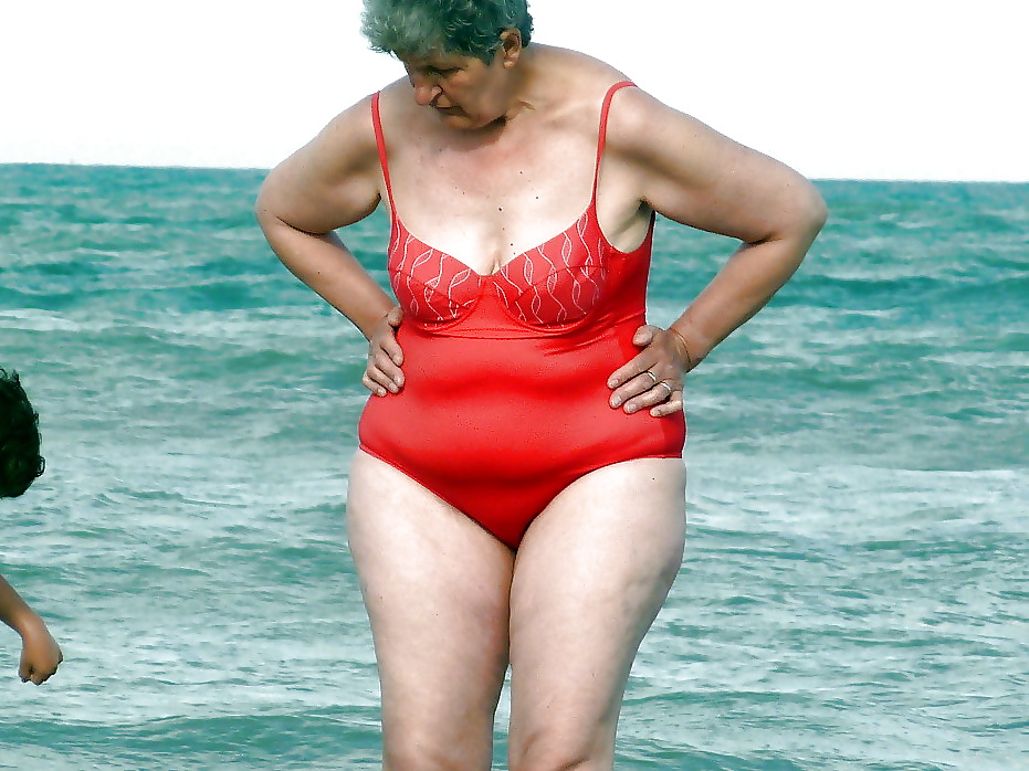 Busty granny on the beach! Mixed! #22261412