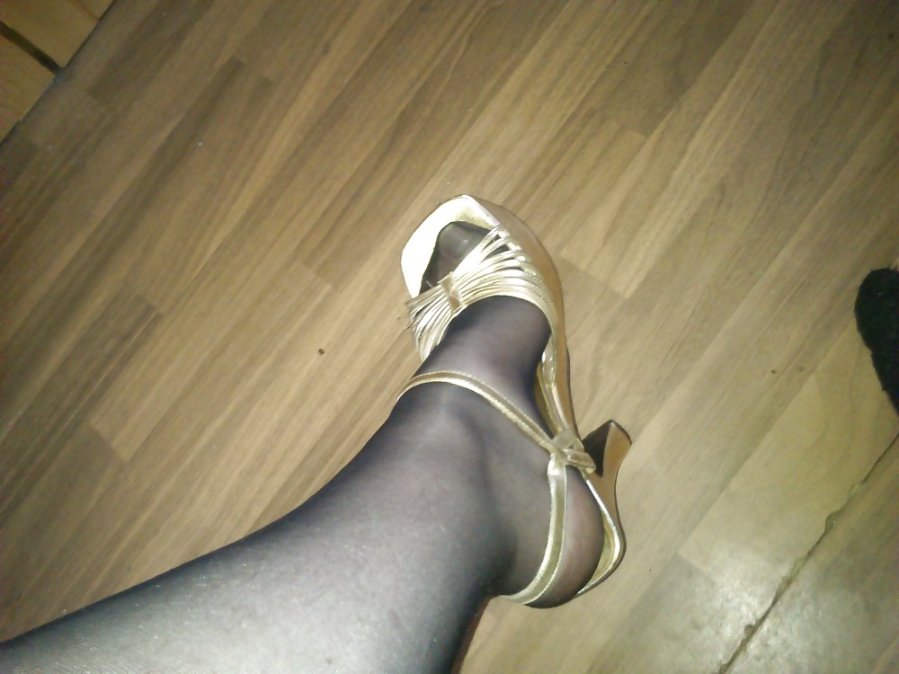 Golden heels with nylon #10500197