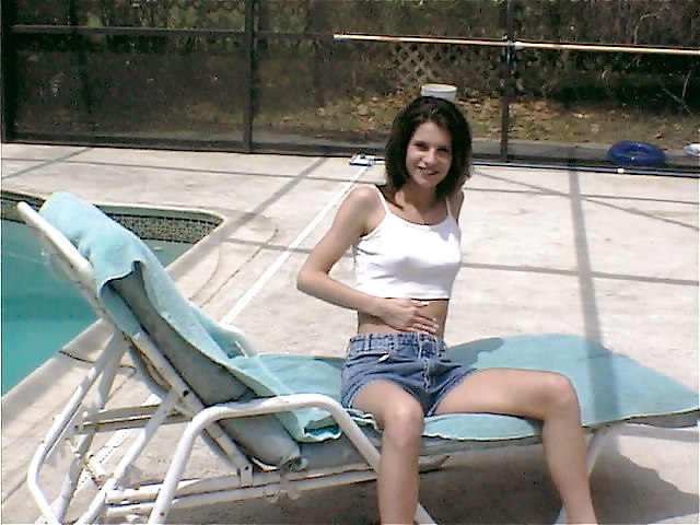 Brunette exposing herself by the pool #12522722