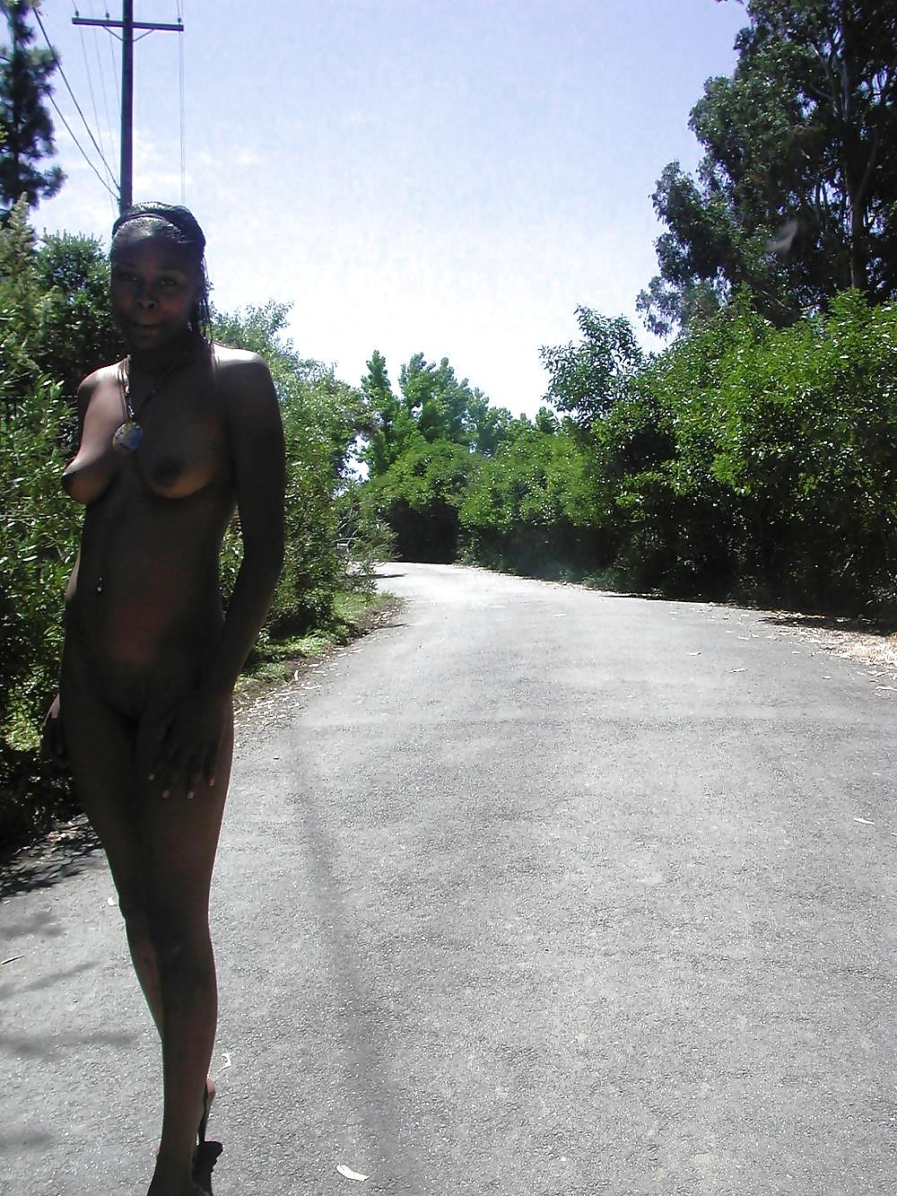 Ebony cutie posing nude outside and in public #3553055