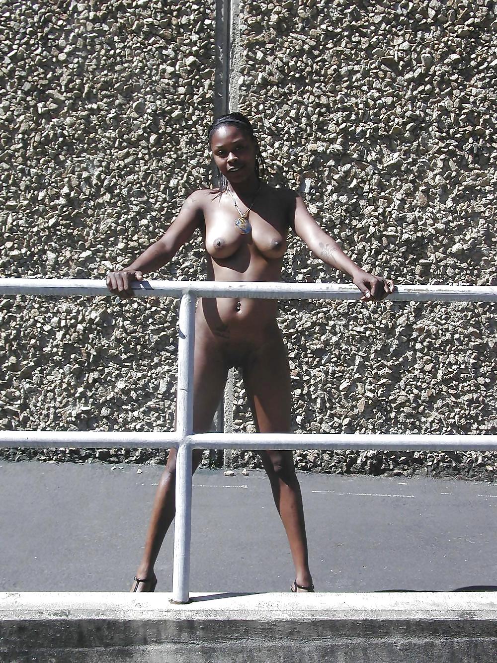 Ebony cutie posing nude outside and in public #3553127