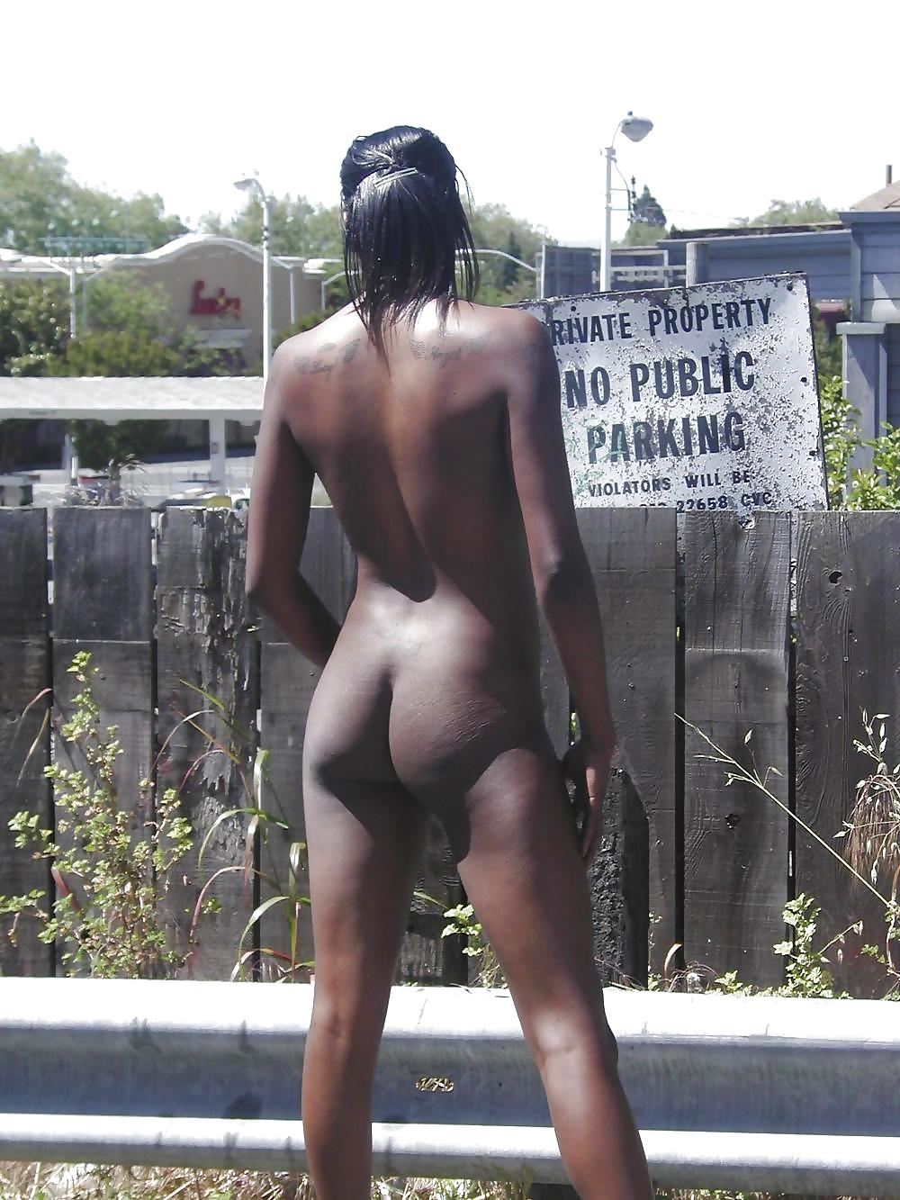 Ebony cutie posing nude outside and in public #3553138