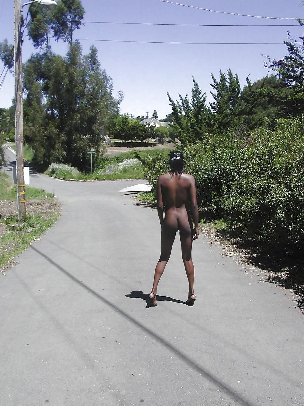 Ebony cutie posing nude outside and in public #3553150