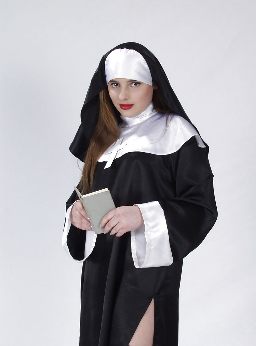 Brunette nun reading dirty magz and undressing #19365257