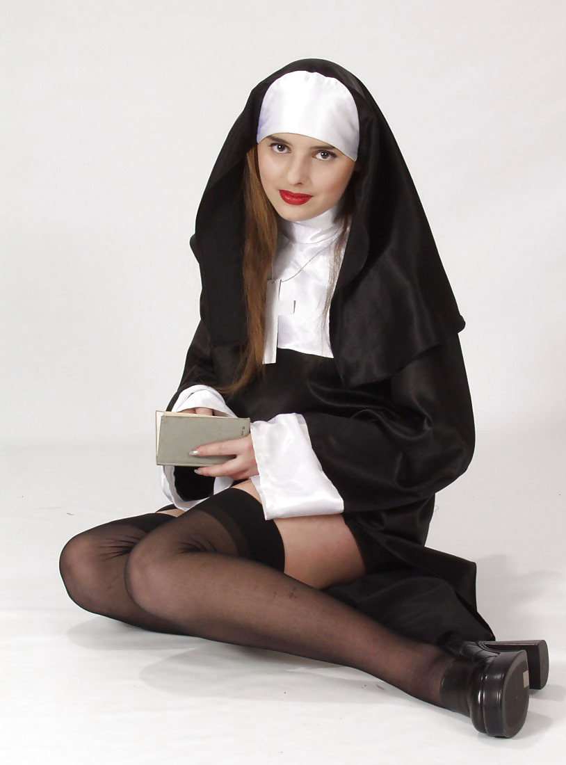 Brunette nun reading dirty magz and undressing #19365273