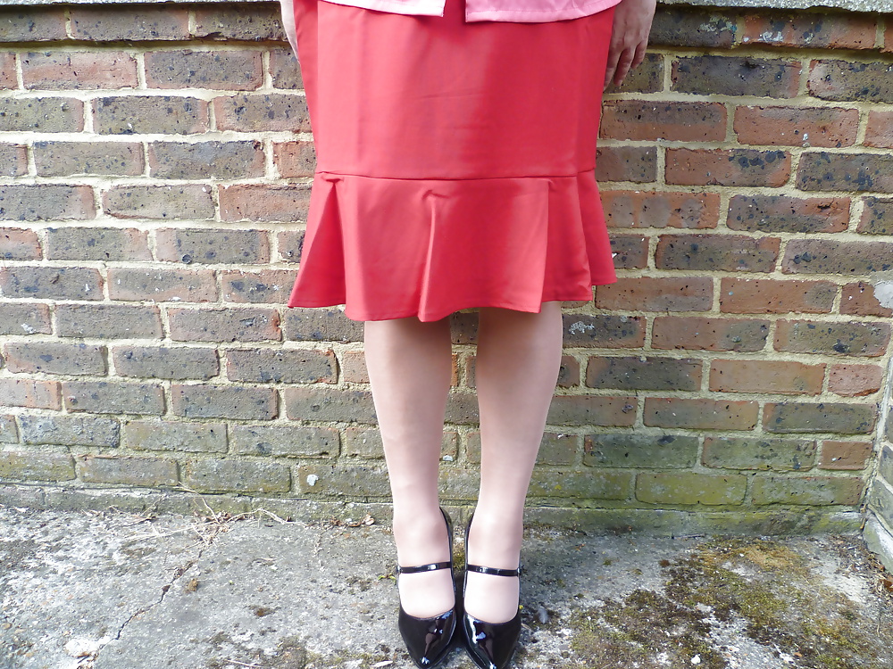 New shoes,new skirt,new blouse outdoor. #3814725