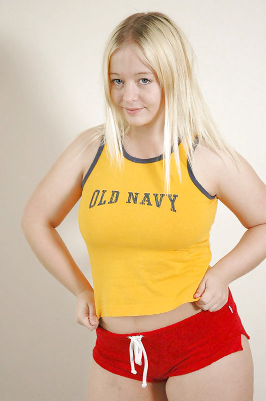 Chubby blonde getting out of her shorts and t-shirt #15225528
