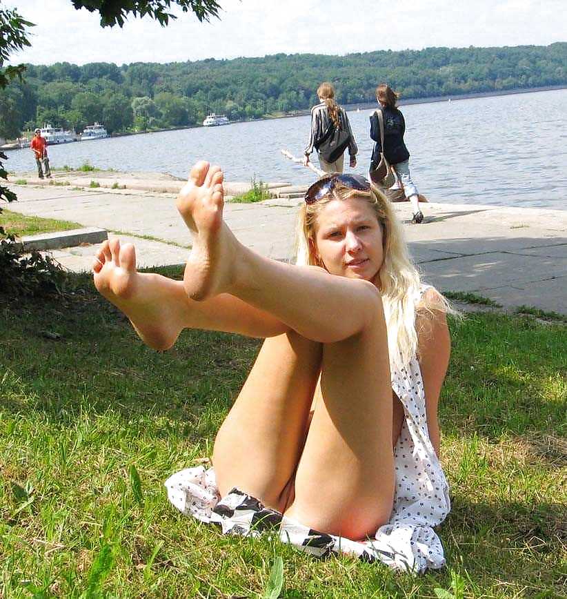 Public pussy flashing. Outdoor fanny. #16444174