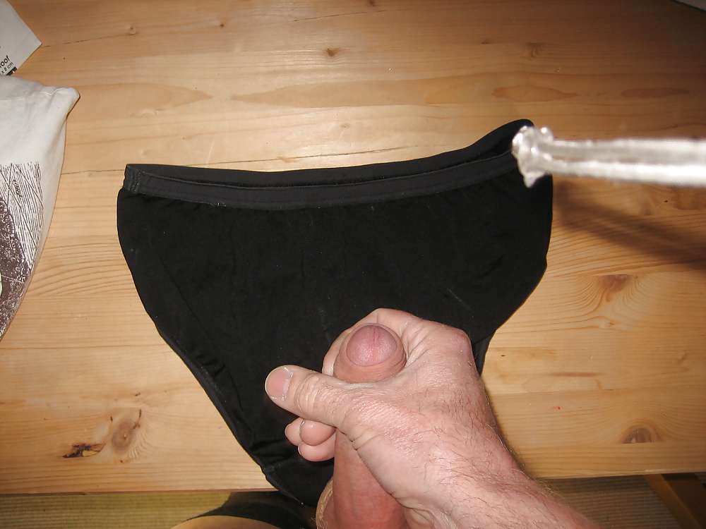 Wank and cum in wifes worn black pantie #10278506