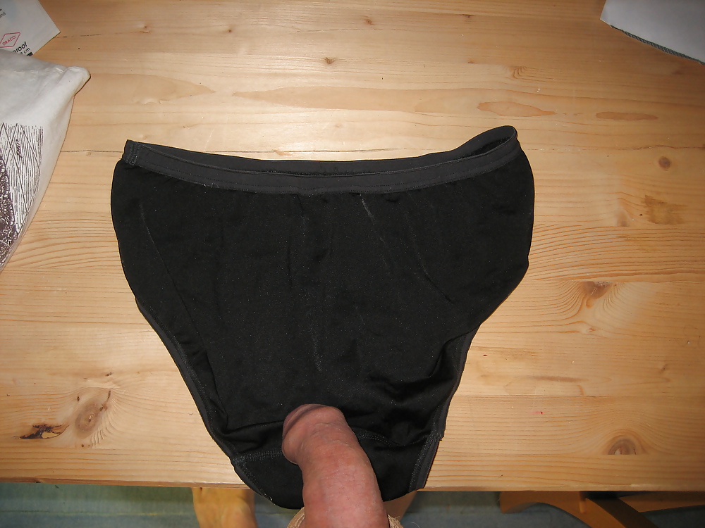 Wank and cum in wifes worn black pantie #10278570