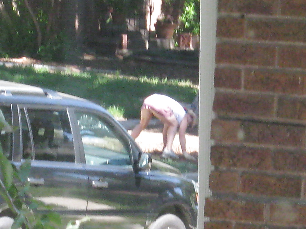 Neighbors showing off, doing yardwork in skirts (original) #4189650