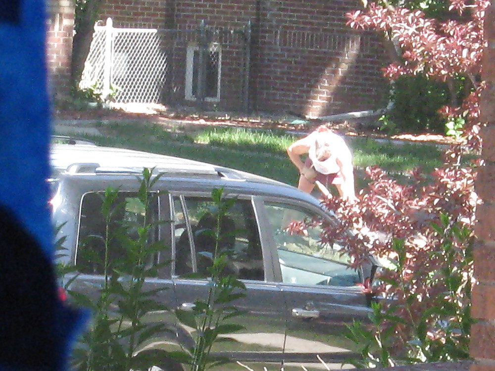 Neighbors showing off, doing yardwork in skirts (original) #4189712