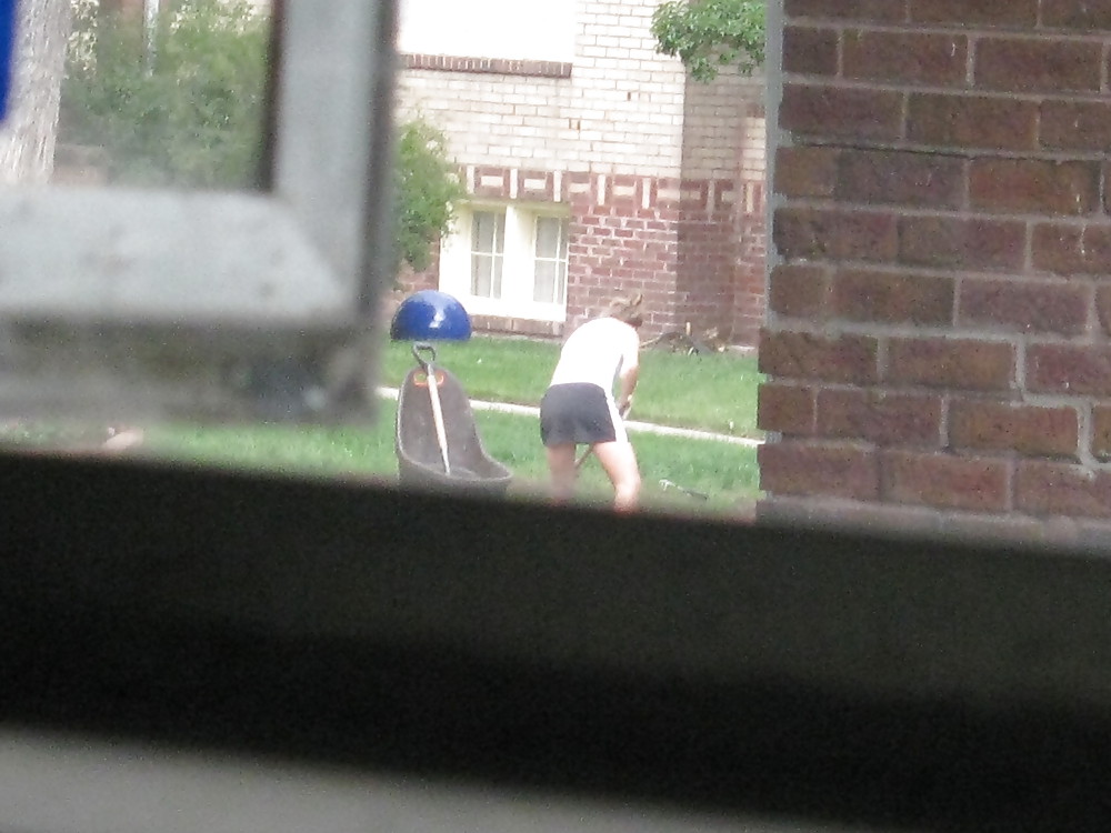 Neighbors showing off, doing yardwork in skirts (original) #4189723
