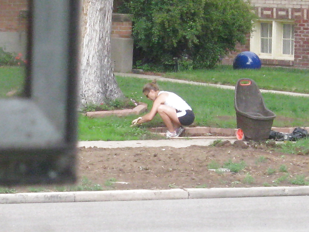 Neighbors showing off, doing yardwork in skirts (original) #4189771